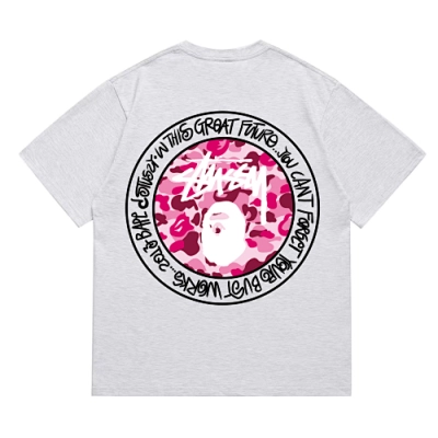 EM Sneakers Bape × Stussy Black Letter T-Shirt-216 Gray 02