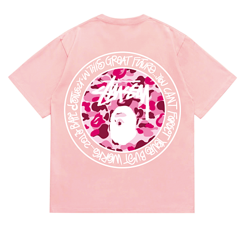 EM Sneakers Bape × Stussy White Letter T-Shirt-216 Pink