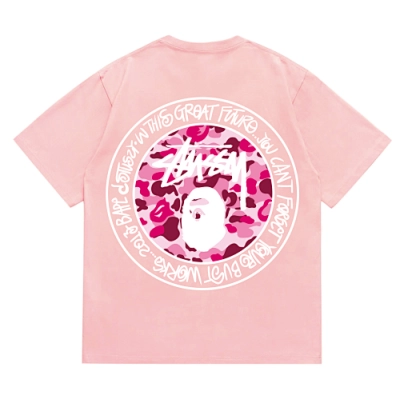 EM Sneakers Bape × Stussy White Letter T-Shirt-216 Pink 02