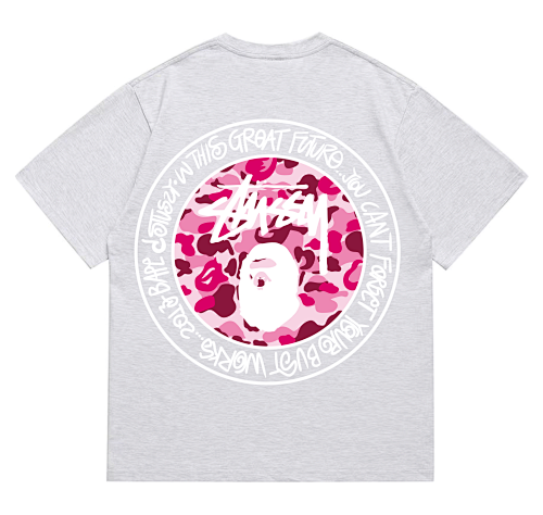 EM Sneakers Bape × Stussy White Letter T-Shirt-216 Gray