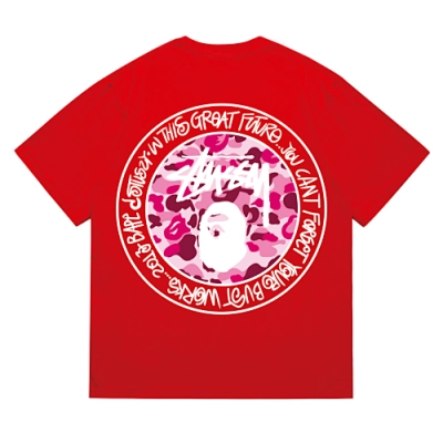 EM Sneakers Bape × Stussy White Letter T-Shirt-216 Red 02