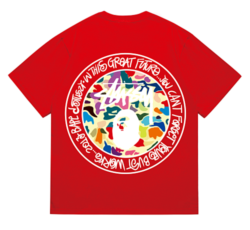 EM Sneakers Bape × Stussy White Letter T-Shirt-217 Red