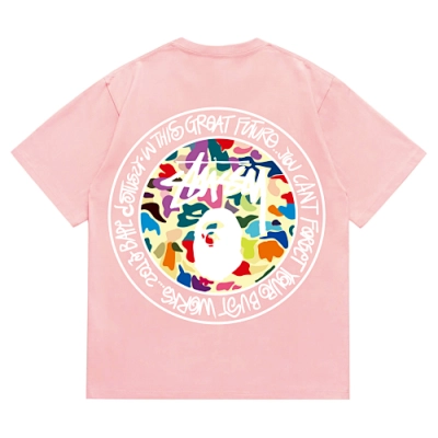 EM Sneakers Bape × Stussy White Letter T-Shirt-217 Pink 02