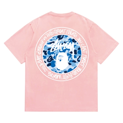 EM Sneakers Bape × Stussy White Letter T-Shirt-218 Pink 02