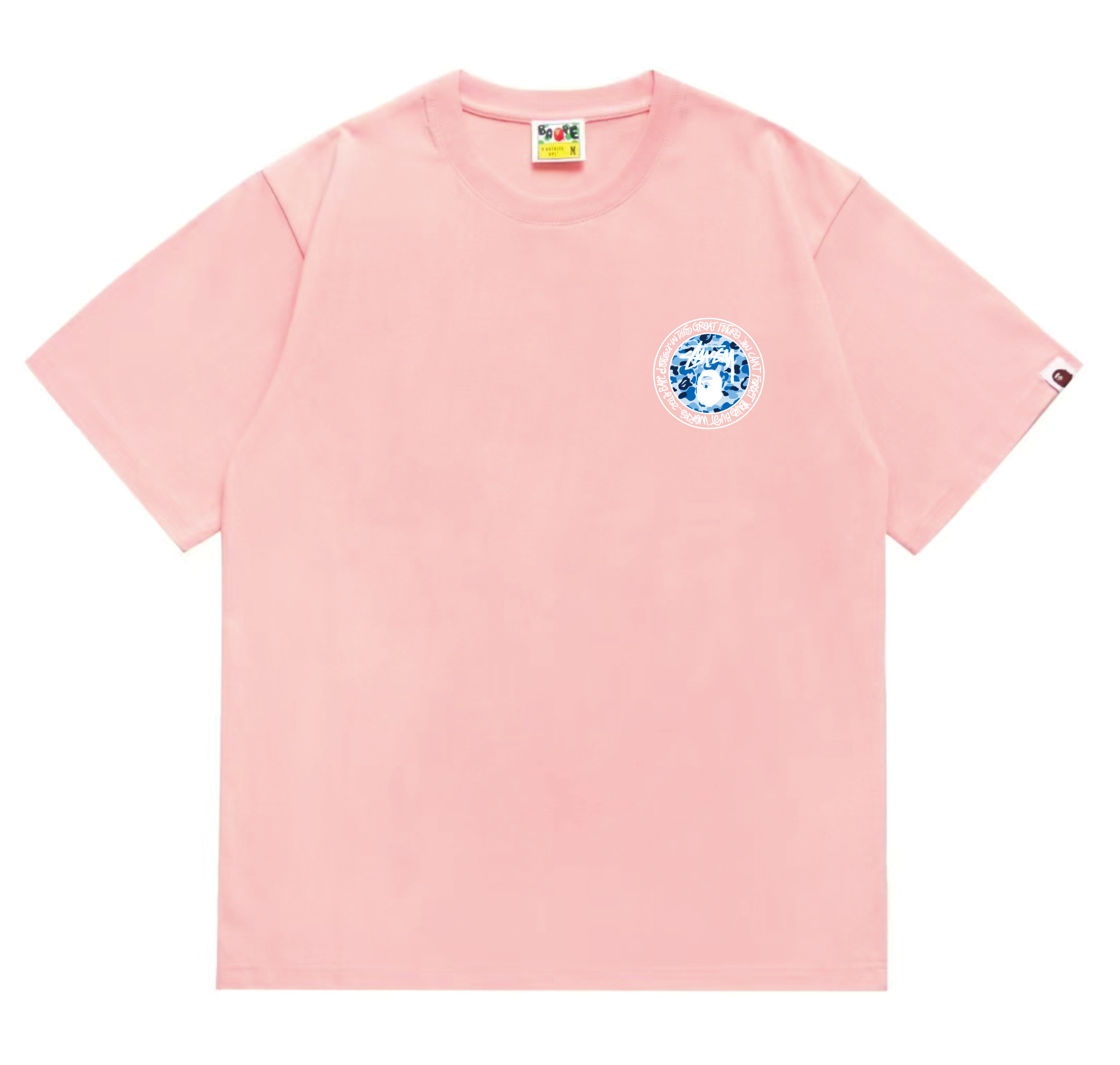 EM Sneakers Bape × Stussy White Letter T-Shirt-218 Pink