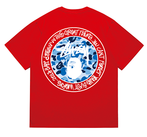EM Sneakers Bape × Stussy White Letter T-Shirt-218 Red