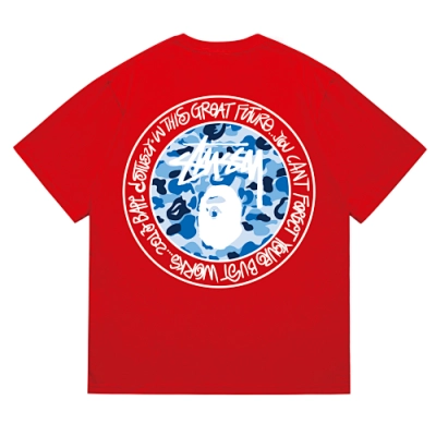 EM Sneakers Bape × Stussy White Letter T-Shirt-218 Red 02