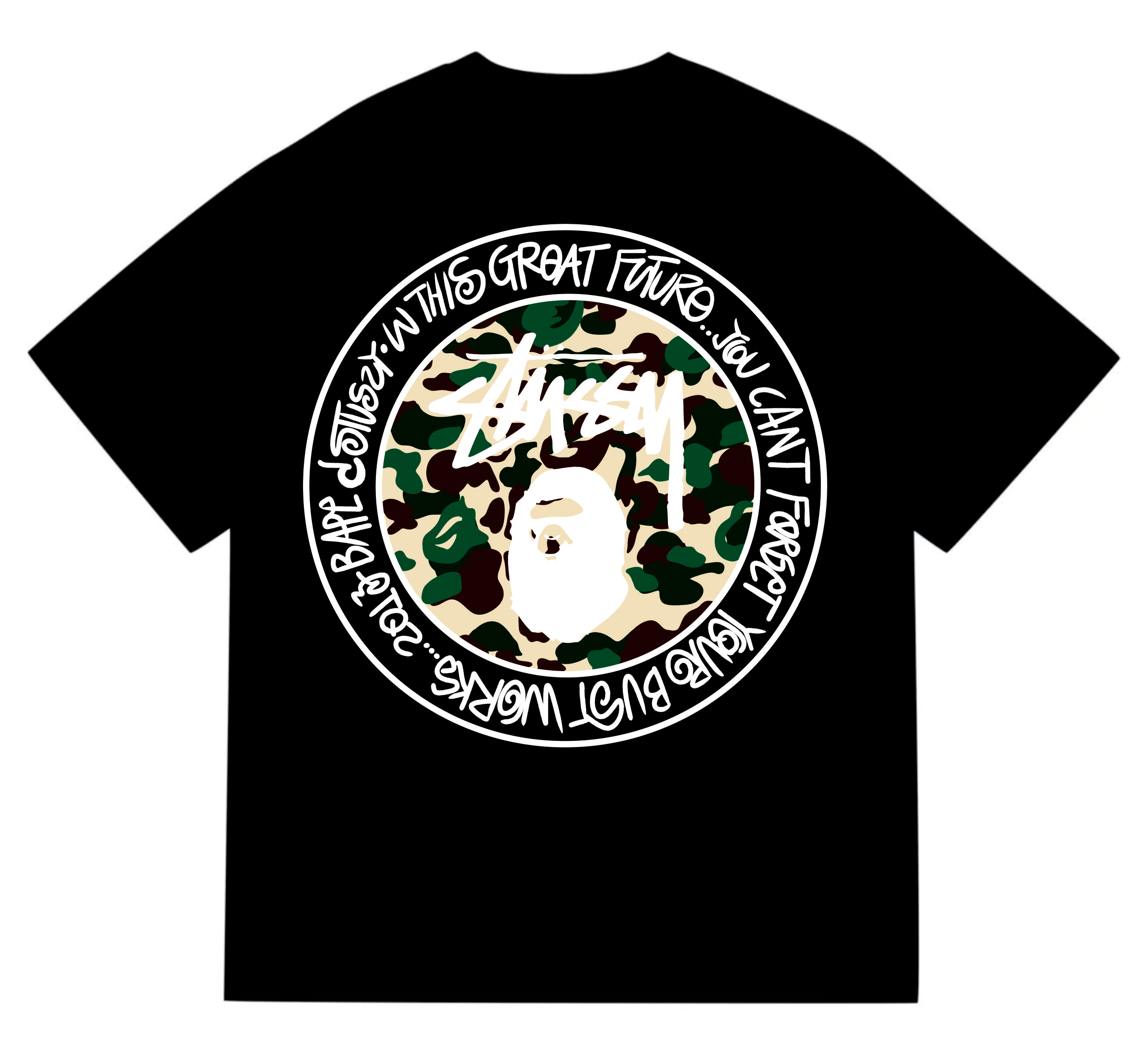 EM Sneakers Bape × Stussy White Letter T-Shirt-219 Black
