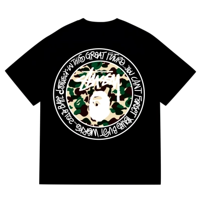 EM Sneakers Bape × Stussy White Letter T-Shirt-219 Black 02