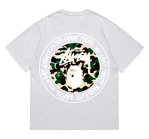 EM Sneakers Bape × Stussy White Letter T-Shirt-219 Gray