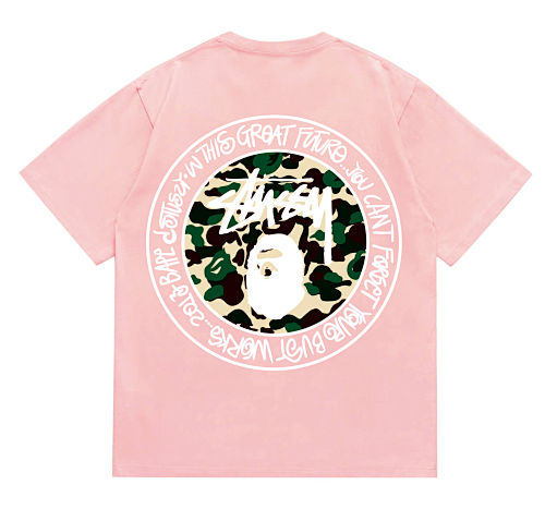EM Sneakers Bape × Stussy White Letter T-Shirt-219 Pink