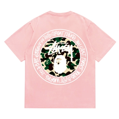 EM Sneakers Bape × Stussy White Letter T-Shirt-219 Pink 02