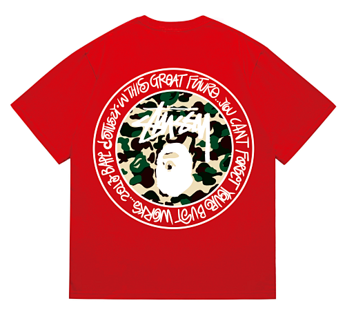 EM Sneakers Bape × Stussy White Letter T-Shirt-219 Red
