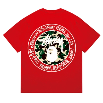 EM Sneakers Bape × Stussy White Letter T-Shirt-219 Red 02