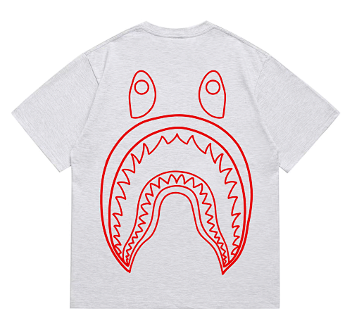 EM Sneakers Bape Shark Head T-Shirt-215 Red Print Gray