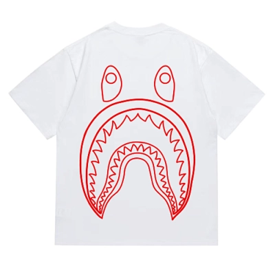 EM Sneakers Bape Shark Head T-Shirt-215 Red Print White 02