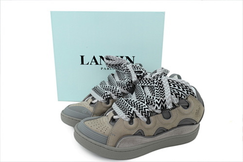 EM Sneakers Lanvin Leather Curb Sneaker Grey Ivory