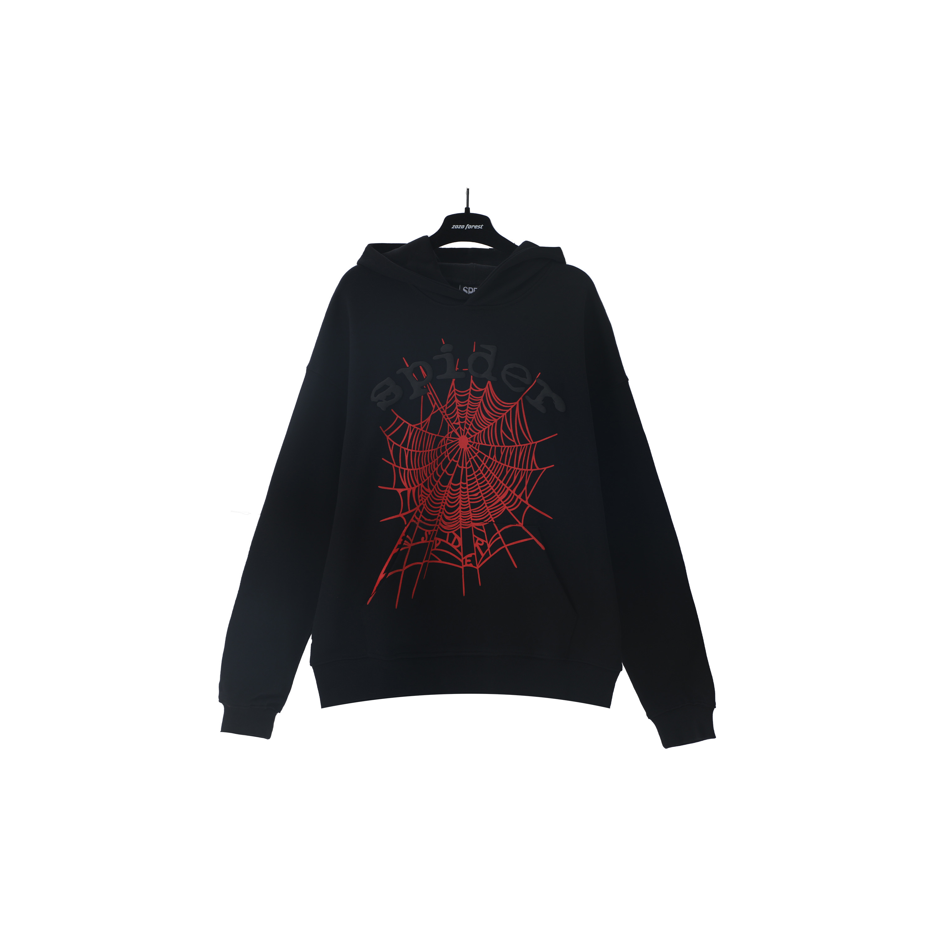 EM Sneakers Sp5der BlackLetters Red Cobweb Black Hoodie