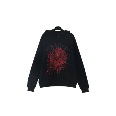 EM Sneakers Sp5der BlackLetters Red Cobweb Black Hoodie 02