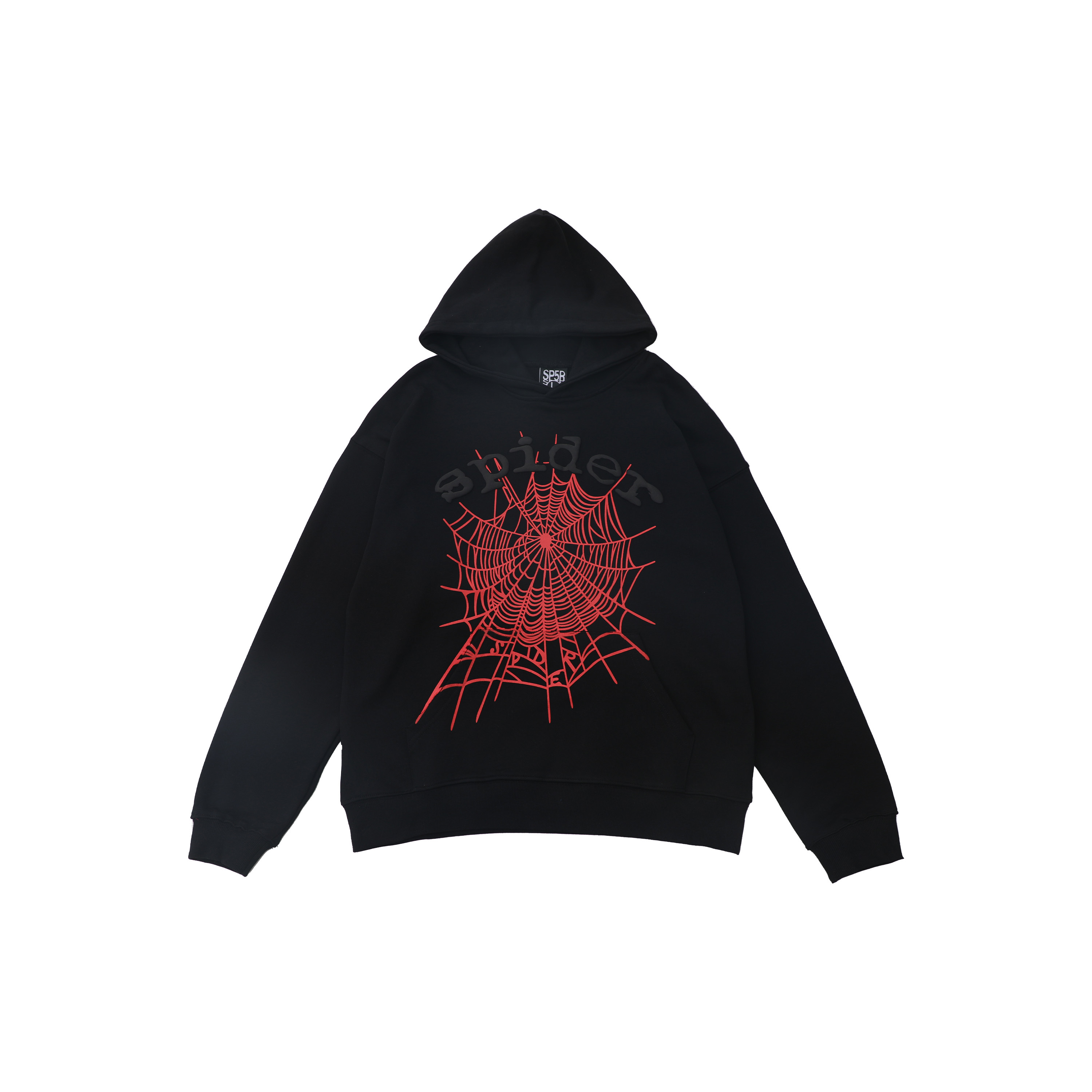 EM Sneakers Sp5der BlackLetters Red Cobweb Black Hoodie