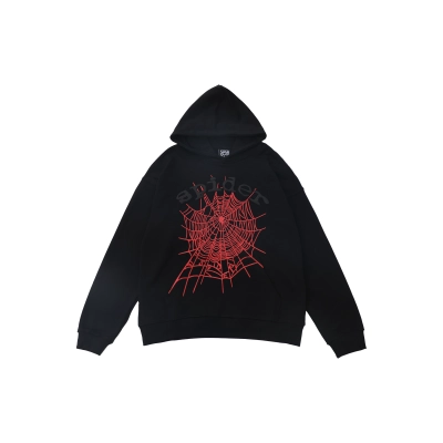 EM Sneakers Sp5der BlackLetters Red Cobweb Black Hoodie 01