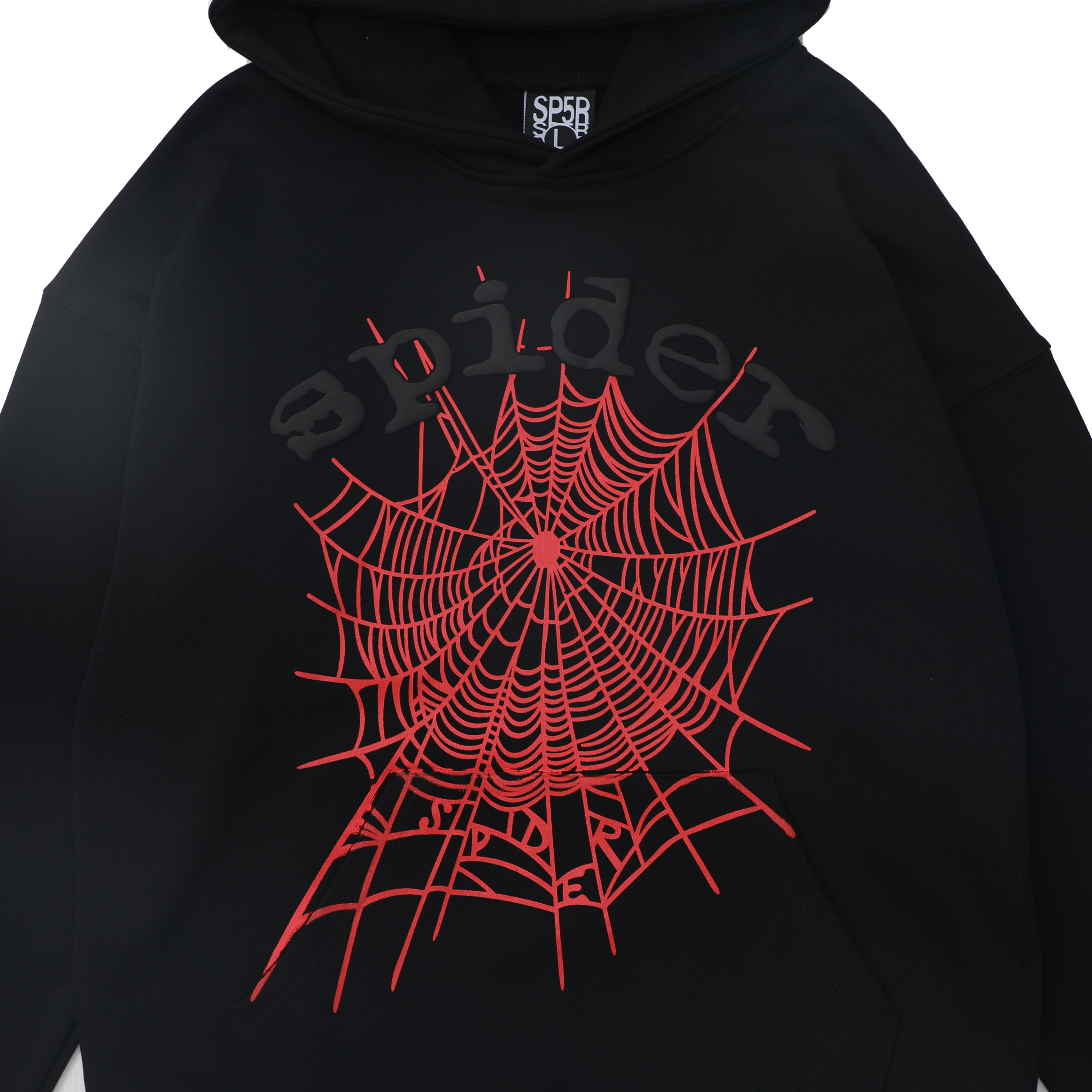 EM Sneakers Sp5der BlackLetters Red Cobweb Black Hoodie