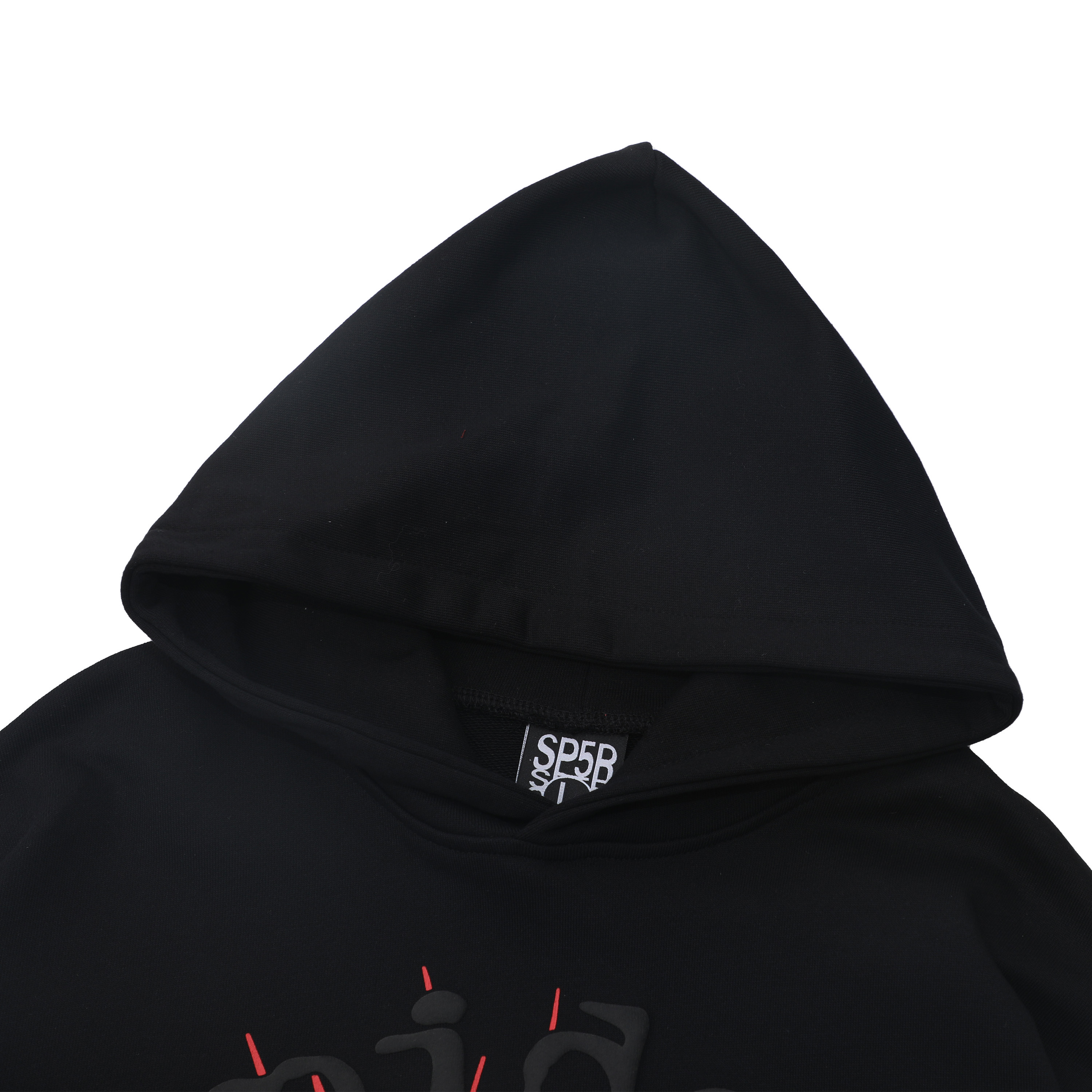 EM Sneakers Sp5der BlackLetters Red Cobweb Black Hoodie