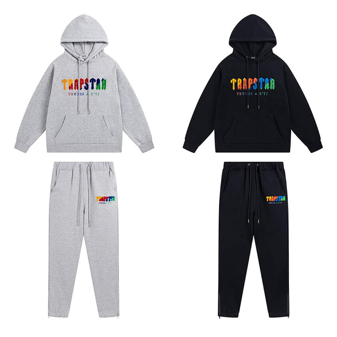 EM Sneakers Trapstar Decoded Hoodie & Sweatpant Sets #607-608 Black /Gray