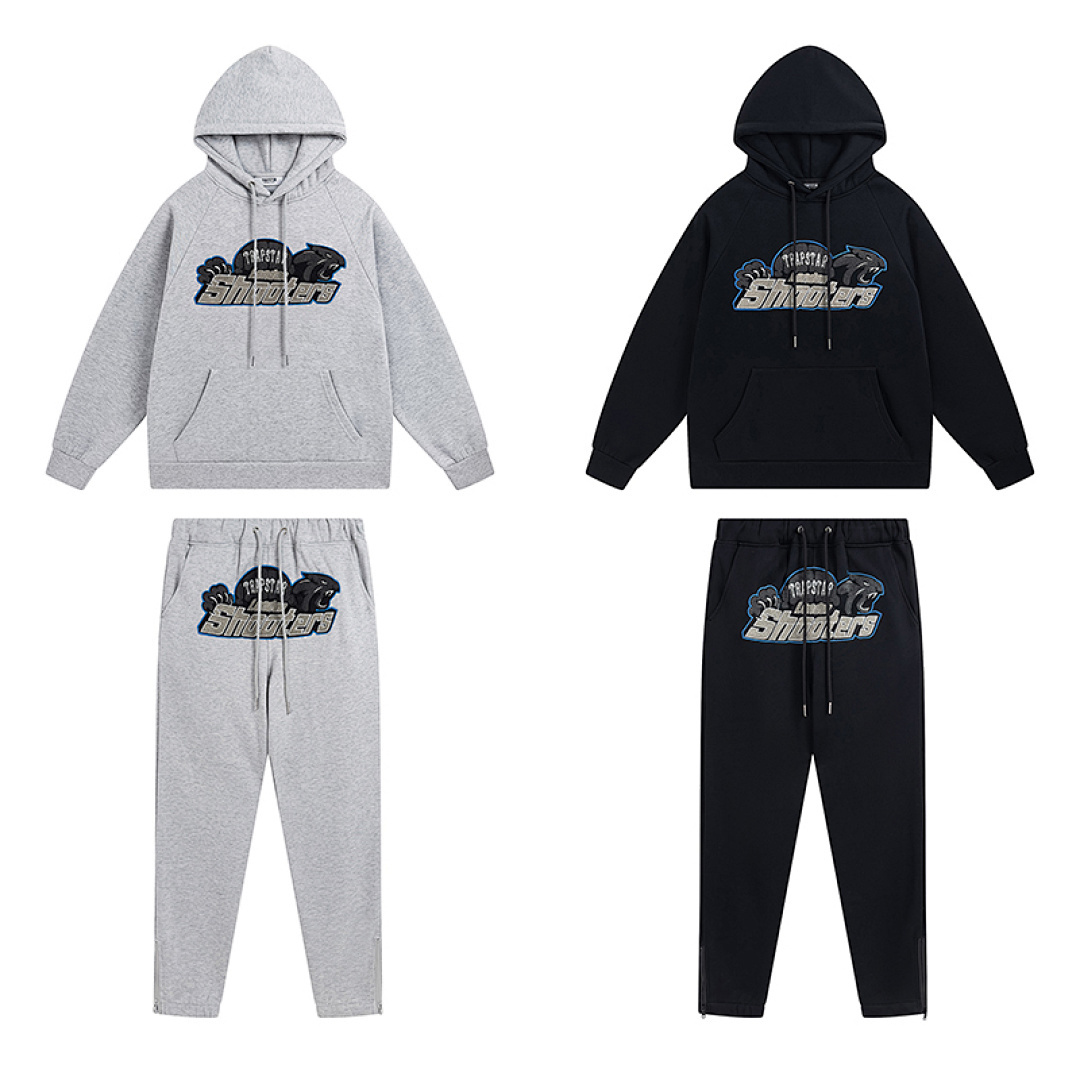 EM Sneakers Trapstar Decoded Hoodie & Sweatpant Sets #621-622 Black /Gray