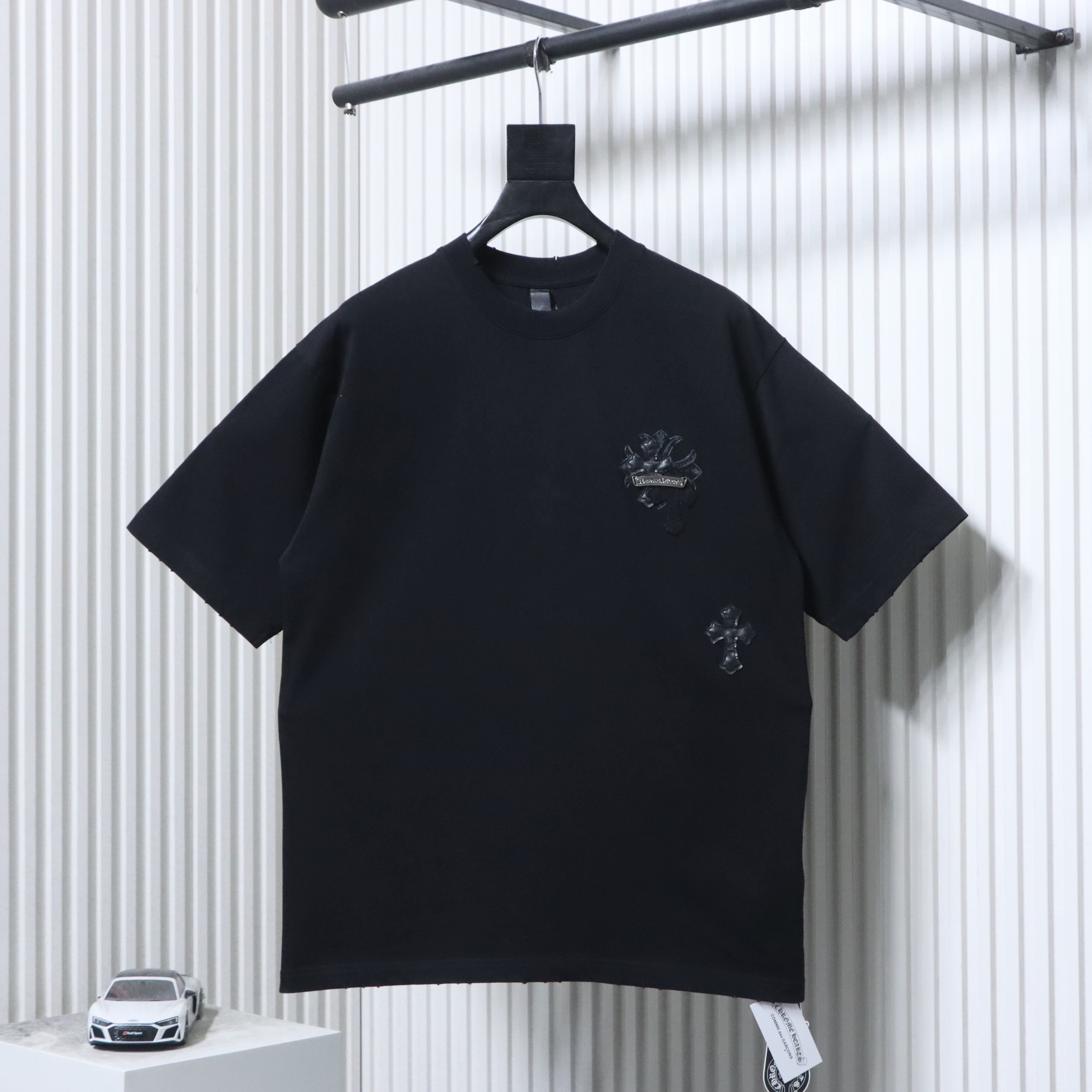 EM Sneakers Chrome Hearts Cross Leather Patch & Tape Logo T-Shirt Black