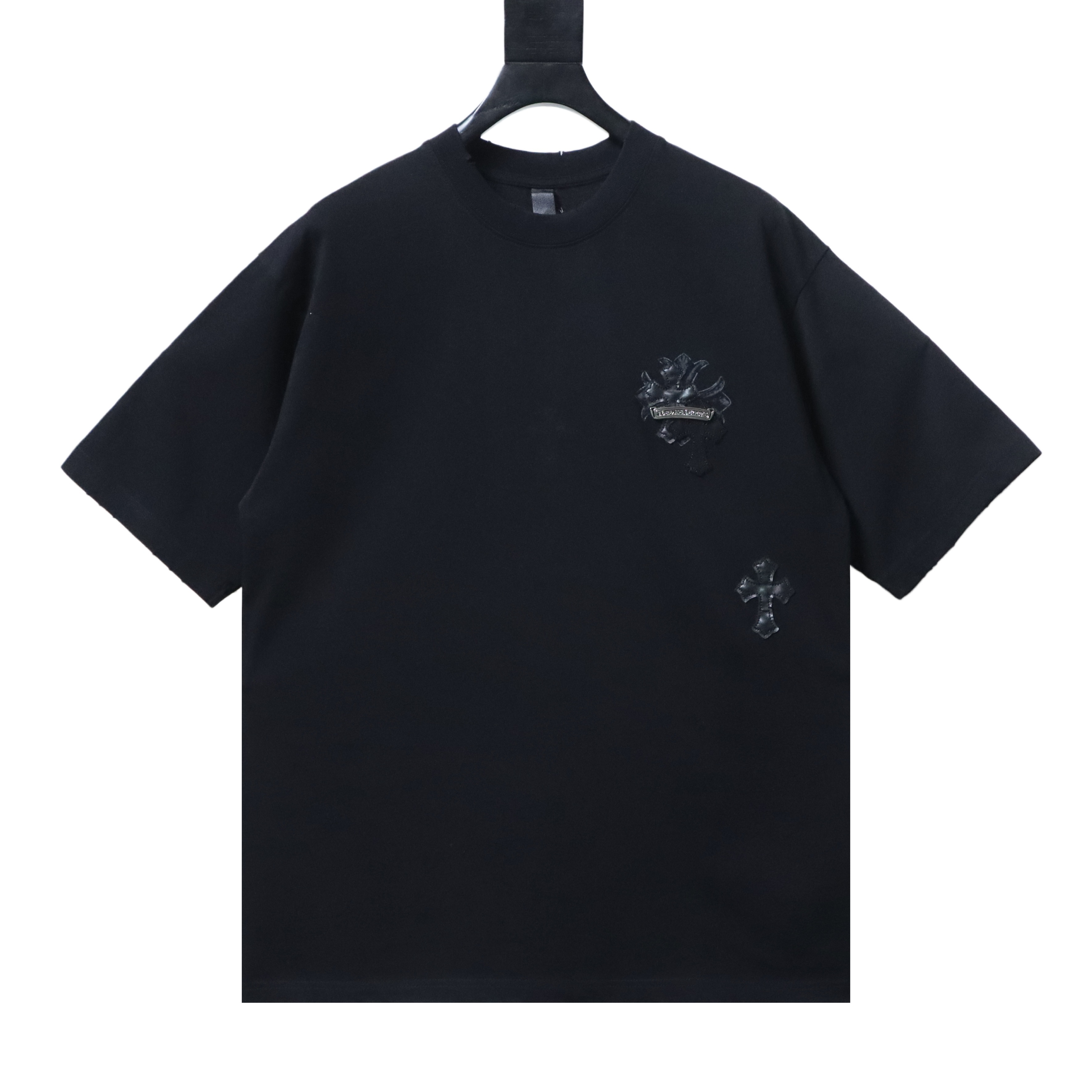 EM Sneakers Chrome Hearts Cross Leather Patch & Tape Logo T-Shirt Black