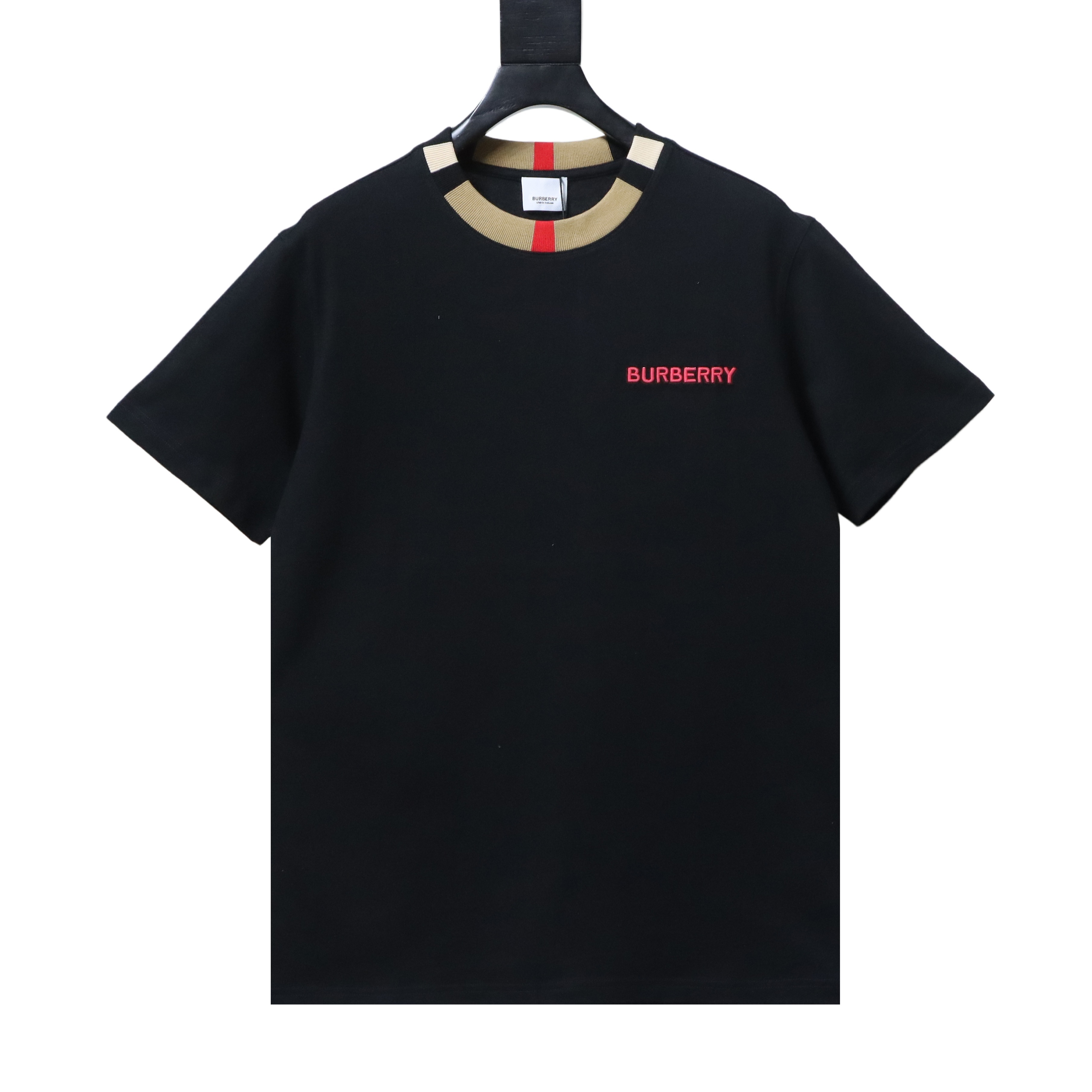 EM Sneakers Burberry Check-Collar T-Shirt with Embroidered Logo Black