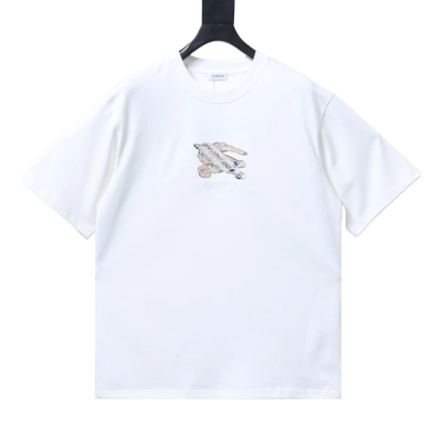 EM Sneakers Burberry T-Shirt with Front Check and Equestrian Knight Print White 01