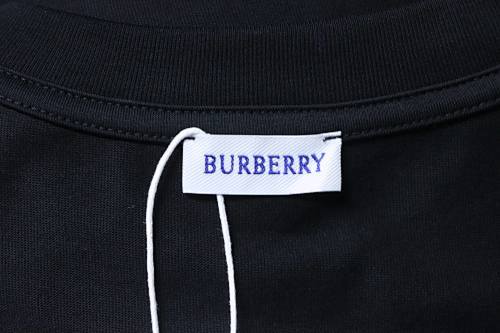 EM Sneakers Burberry T-Shirt with Front Embroidery Back Plaid Patch and Letter Print Black