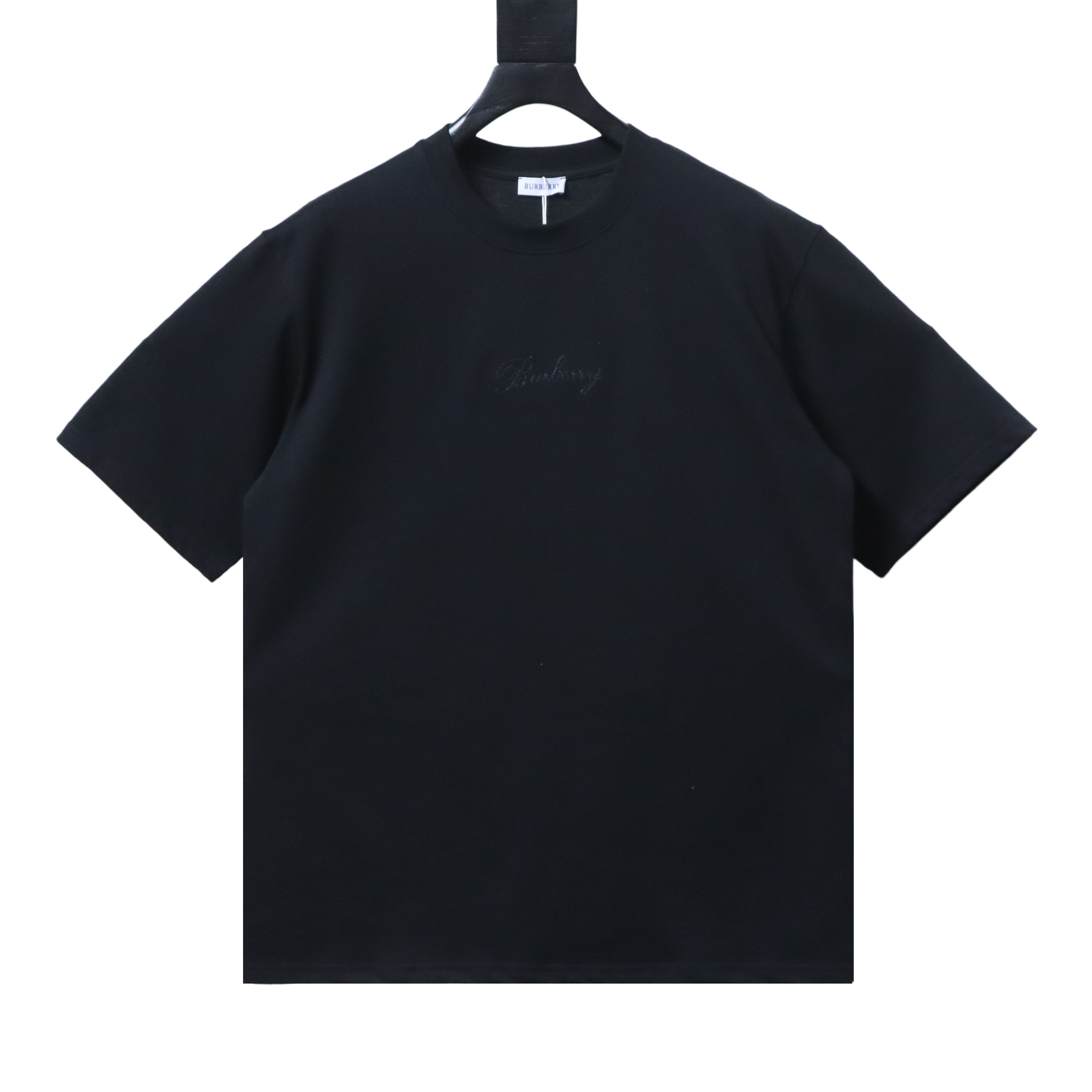 EM Sneakers Burberry T-Shirt with Front Embroidery Back Plaid Patch and Letter Print Black