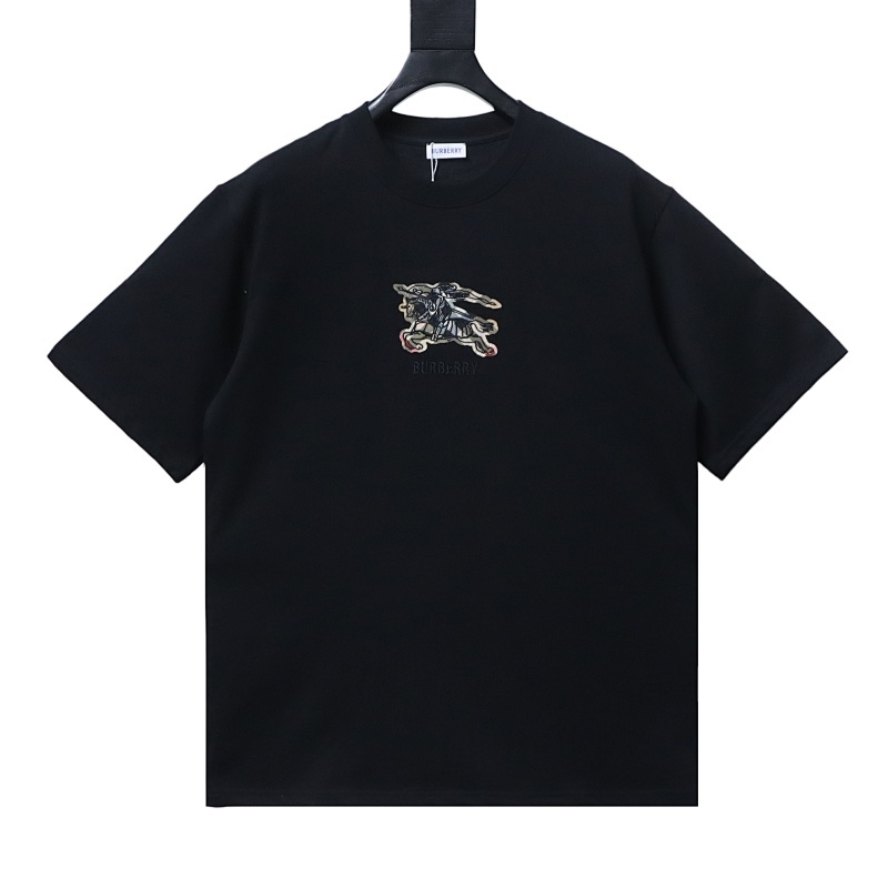 EM Sneakers Burberry T-Shirt with Front Check and Equestrian Knight Print Black