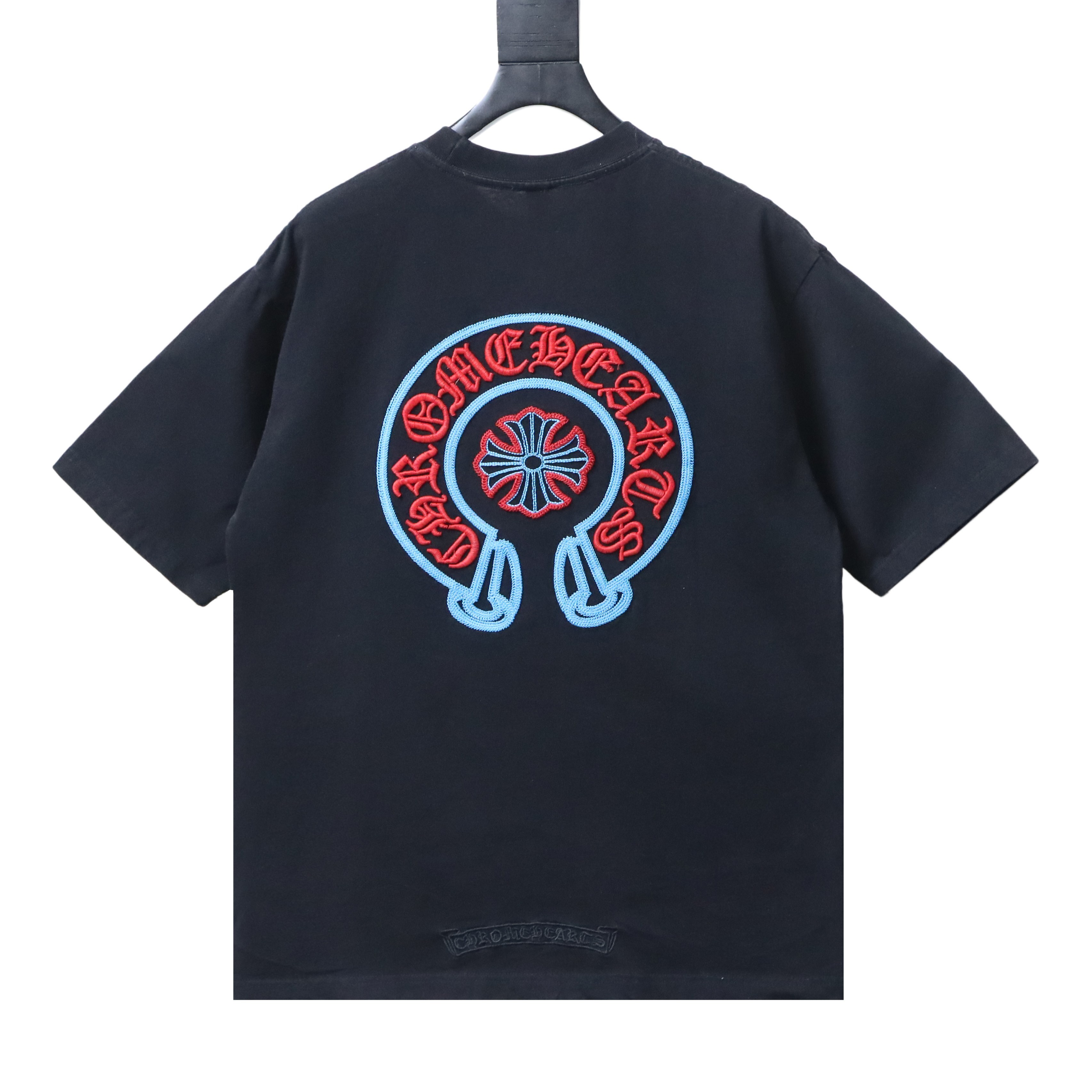 EM Sneakers Chrome Hearts Blue-Trim Horseshoe Cross T-Shirt Black