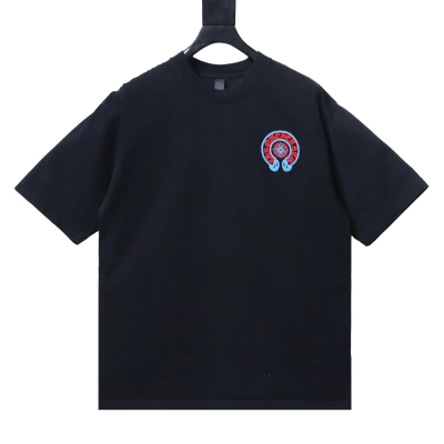 EM Sneakers Chrome Hearts Blue-Trim Horseshoe Cross T-Shirt Black 01