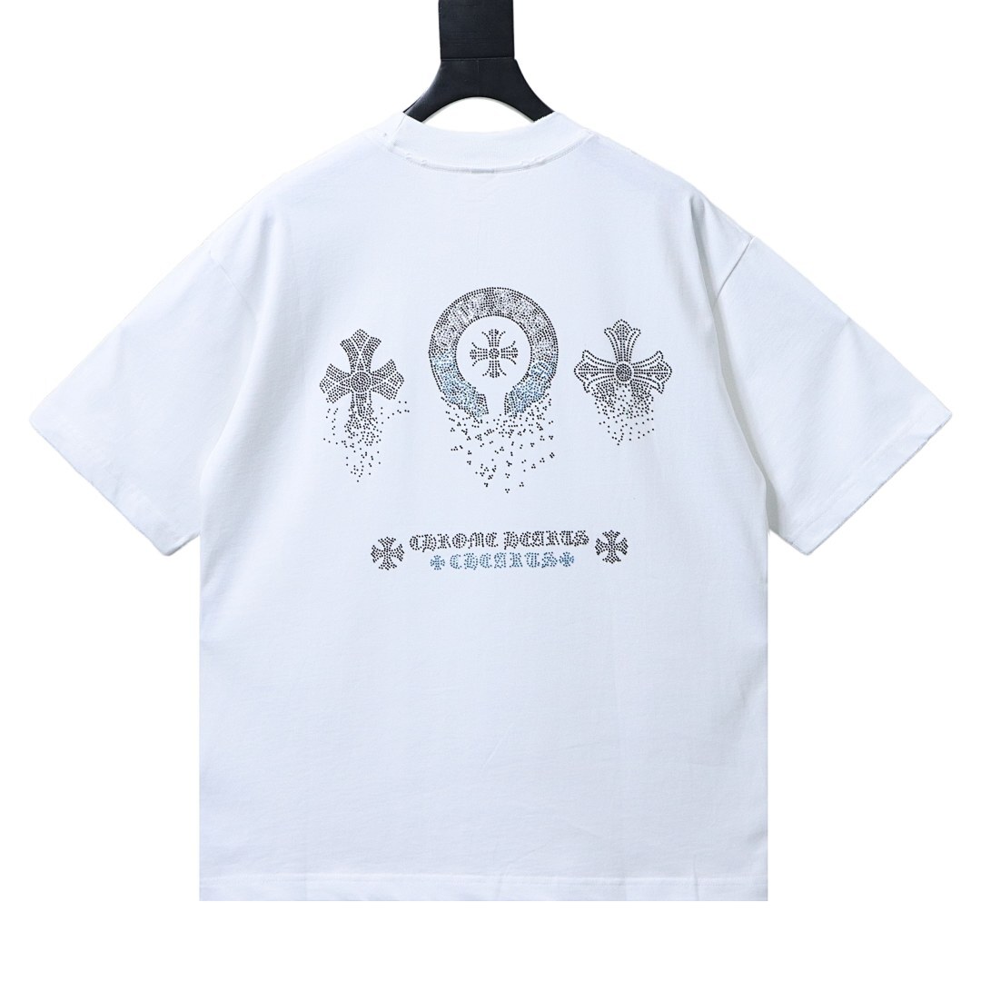 EM Sneakers Chrome Hearts Sanskrit & Diamond-Embellished Cross T-Shirt White