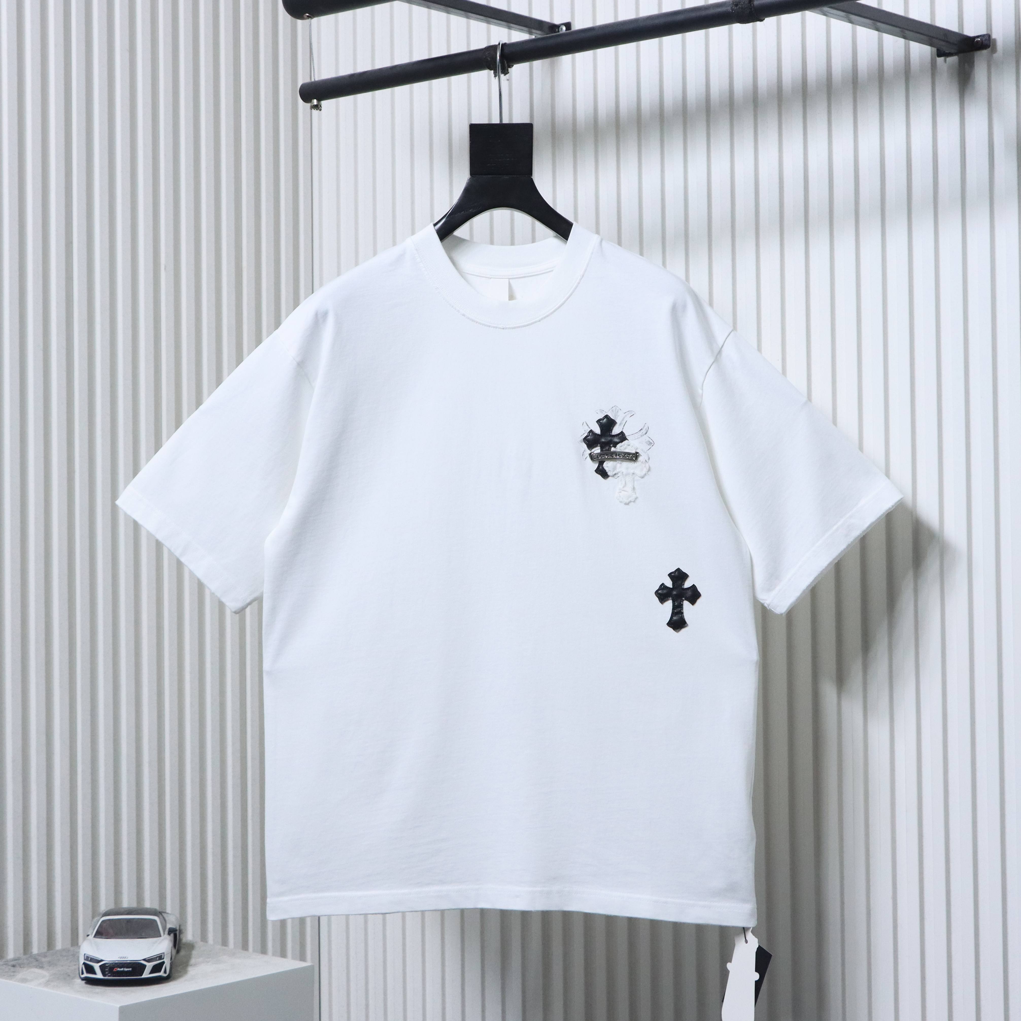 EM Sneakers Chrome Hearts Cross Leather Patch & Tape Logo T-Shirt White