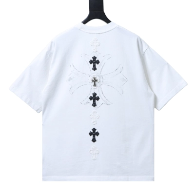 EM Sneakers Chrome Hearts Cross Leather Patch & Tape Logo T-Shirt White 02