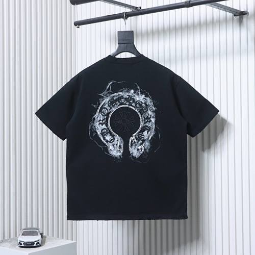 EM Sneakers Chrome Hearts Horseshoe Embroidery Smoke-Effect Ink Splatter Washed & Distressed T-Shirt Black