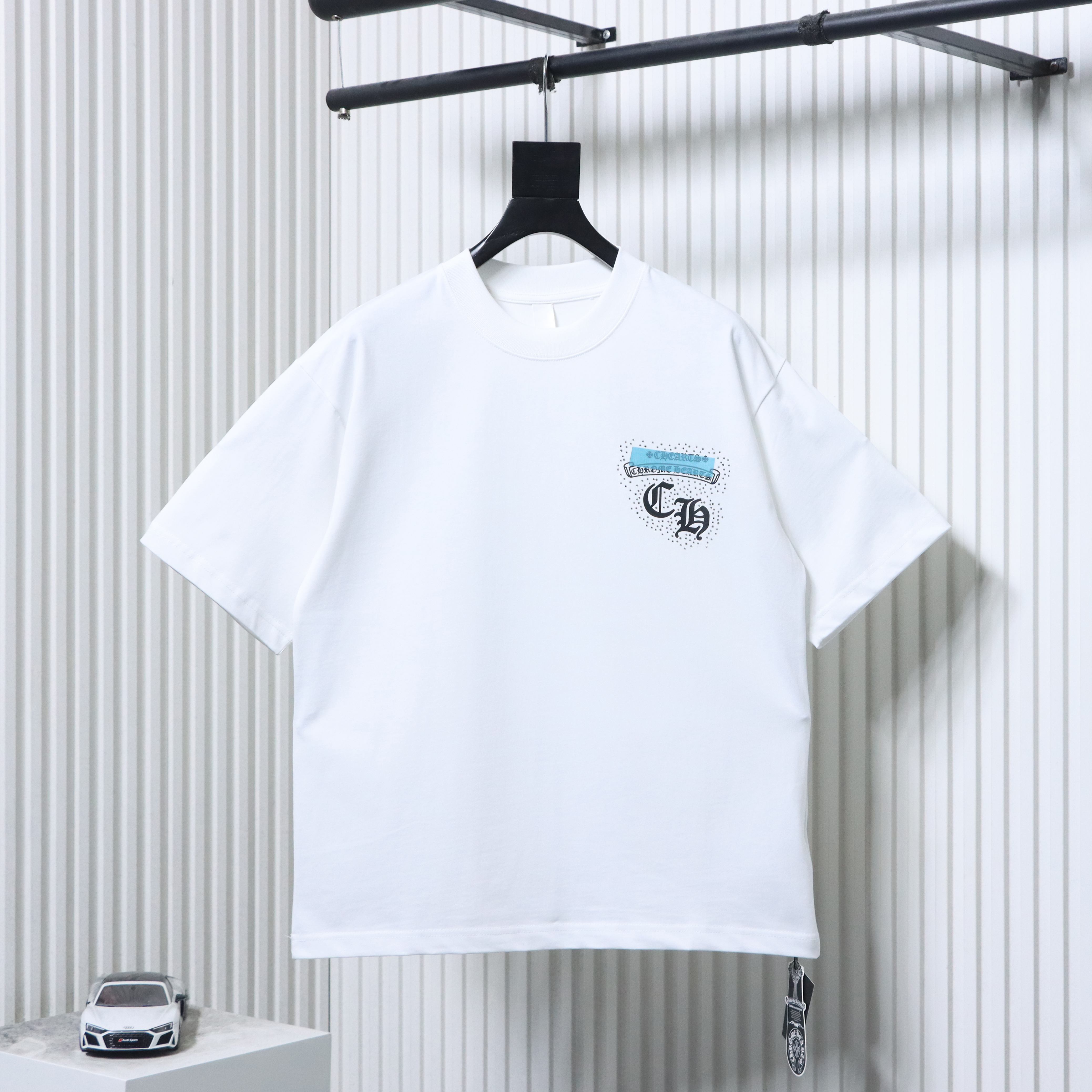 EM Sneakers Chrome Hearts Rhinestone Horseshoe T-Shirt White