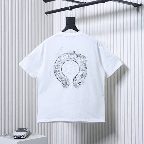 EM Sneakers Chrome Hearts Horseshoe Embroidery Smoke-Effect Ink Splatter Washed & Distressed T-Shirt White