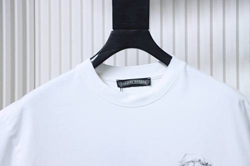 EM Sneakers Chrome Hearts Horseshoe Embroidery Smoke-Effect Ink Splatter Washed & Distressed T-Shirt White