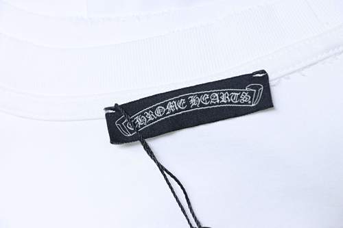 EM Sneakers Chrome Hearts Horseshoe Embroidery Smoke-Effect Ink Splatter Washed & Distressed T-Shirt White