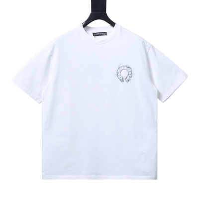 EM Sneakers Chrome Hearts Horseshoe Embroidery Smoke-Effect Ink Splatter Washed & Distressed T-Shirt White 01