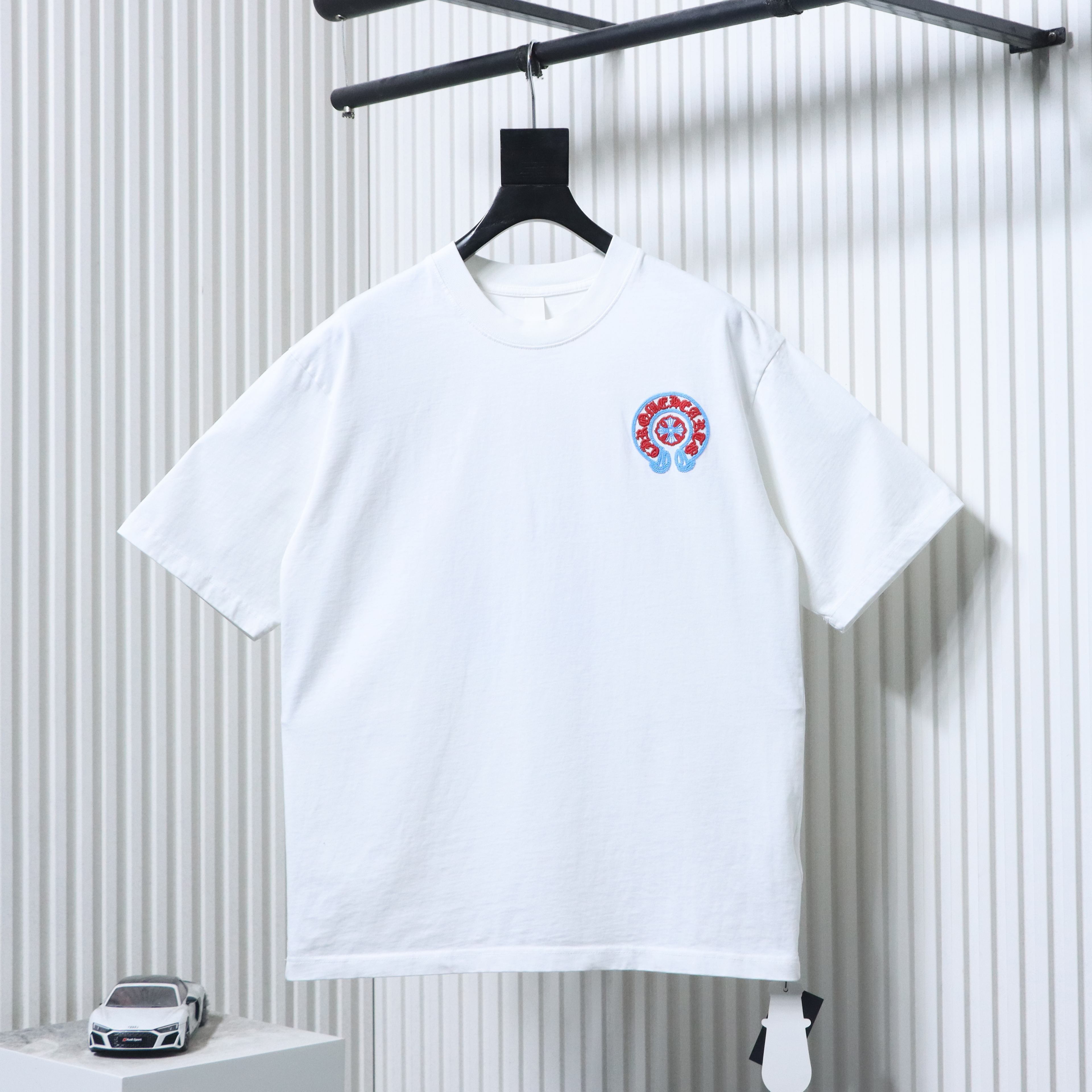 EM Sneakers Chrome Hearts Blue-Trim Horseshoe Cross T-Shirt White