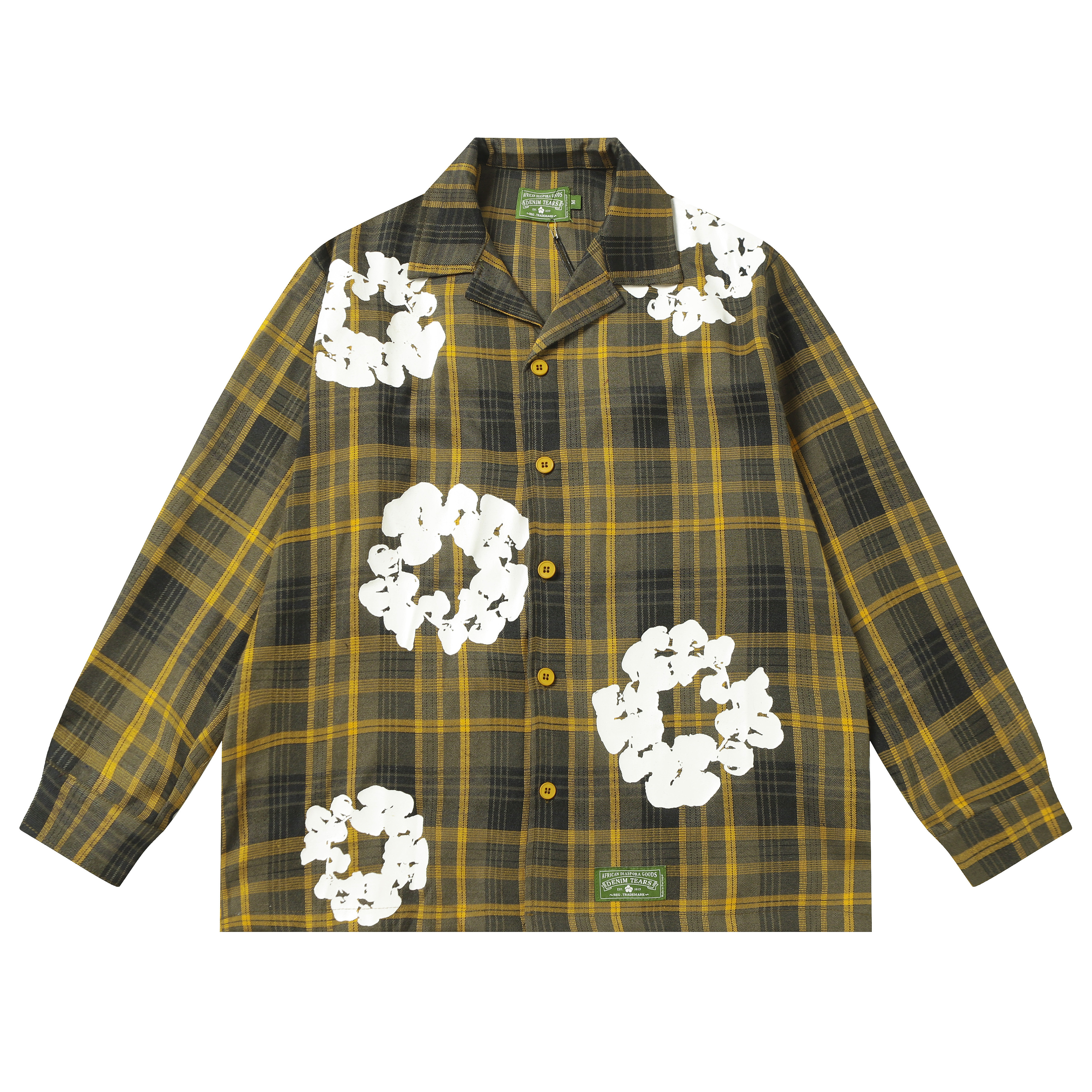 EM Sneakers Denim Tears × Hardies NYC Cotton Wreath Flannel Long Sleeve Yellow Plaid Shirt