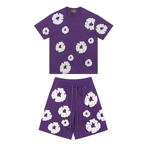 EM Sneakers Denim Tears The White Cotton Wreath T-Shirt & Short Pants Sets Purple
